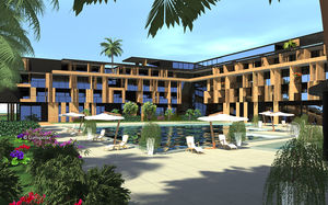 prefab building / for hotels / wooden / glue-laminated wood