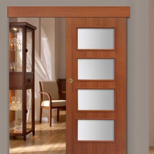 indoor door / sliding / wooden / glazed