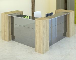 corner reception desk / wooden / illuminated / for hotels