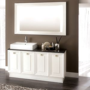free-standing washbasin cabinet / wooden / traditional / with mirror