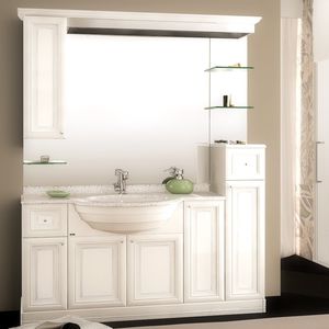 free-standing washbasin cabinet / wooden / traditional / with shelves