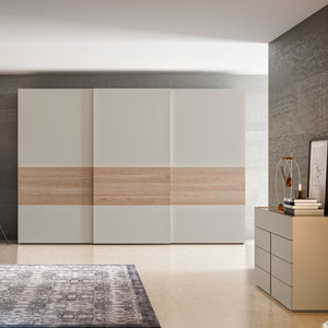 contemporary wardrobe / lacquered wood / walnut / with sliding door
