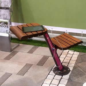 contemporary table and chair set / wooden / USB / for outdoor use