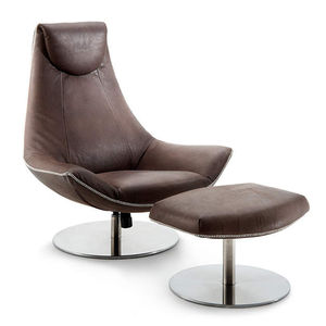 contemporary fireside chair / fabric / leather / with footrest