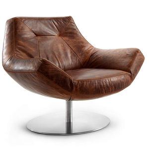 contemporary fireside chair / fabric / leather / with footrest