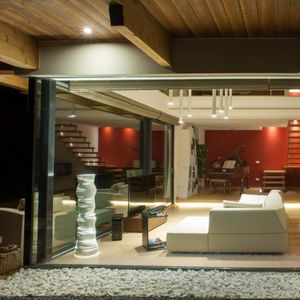 original design light column / steel / LED / indoor