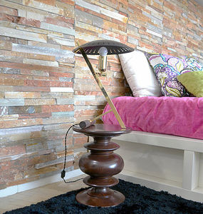 traditional side table / solid wood / round / yellow