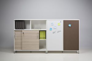 low filing cabinet / tall / wooden / with hinged door