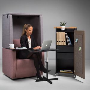 tall filing cabinet / oak / with hinged door / on casters
