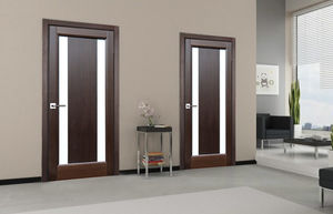 indoor door / swing / solid wood / semi-glazed