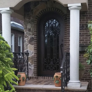 entry door / swing / wrought iron / glazed