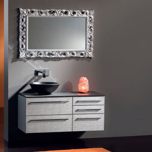 wall-hung washbasin cabinet / wooden / marble / contemporary