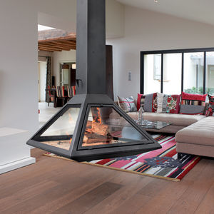 wood-burning fireplace / contemporary / closed hearth / central