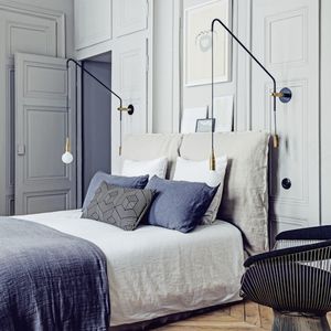 contemporary wall light / brass / lacquered steel / glass