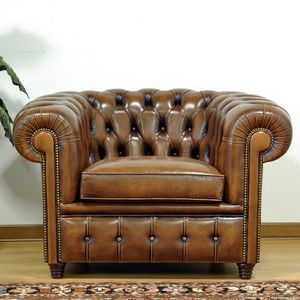 Chesterfield armchair / leather / custom / brown