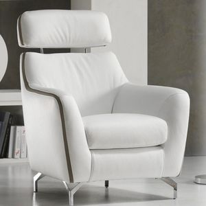contemporary armchair / chrome steel / leather / fabric