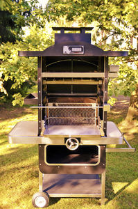 wood-burning barbecue / on casters / stainless steel