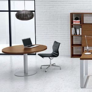 contemporary boardroom table / metal / melamine / round
