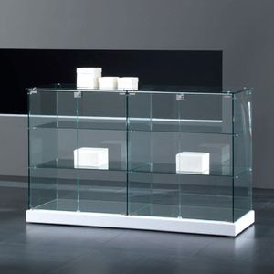 contemporary display case / with legs / glass / low