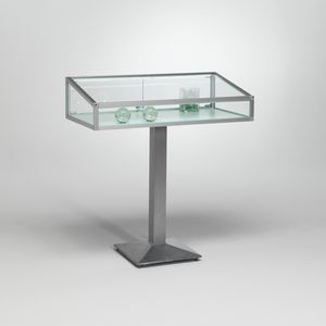 contemporary display case / with long legs / glass / aluminum
