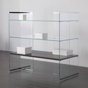 clothing display rack / wooden / glass / commercial