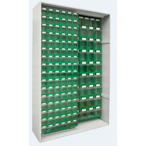 tall filing cabinet / metal / with sliding door / contemporary