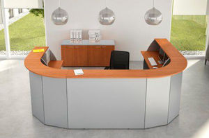 modular reception desk / semicircular / wooden / metal