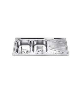 2-bowl kitchen sink / stainless steel / with drainboard