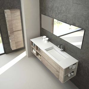 double washbasin cabinet / wall-mounted / lacquered wood / wood veneer
