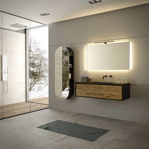 wall-mounted washbasin cabinet / lacquered wood / wood veneer / ceramic