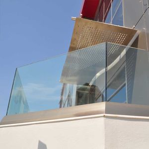 aluminum railing / glass / glass panel / indoor