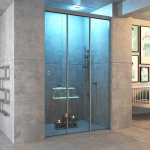 glass shower cubicle / tempered glass / aluminum / rectangular