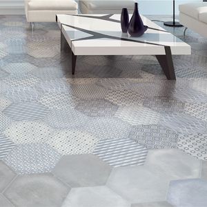indoor tile / floor / porcelain stoneware / hexagonal