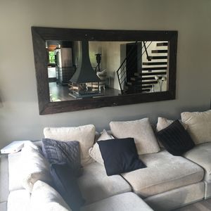 wall-mounted mirror / contemporary / rectangular / teak