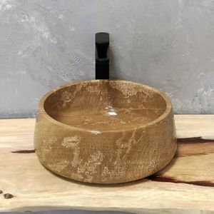 countertop washbasin / round / natural stone / contemporary