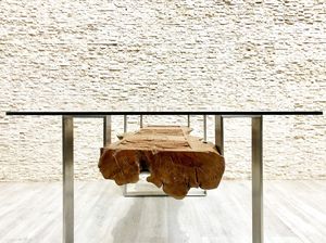 original design dining table / stainless steel / exotic wood / crystal
