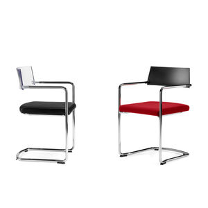 contemporary visitor chair / with armrests / upholstered / cantilever