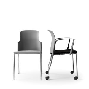 upholstered conference chair / with armrests / stackable / on casters