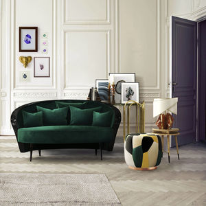 traditional sofa / velvet / cotton / glossy lacquered wood