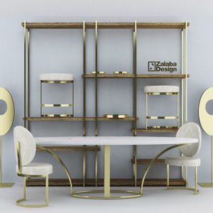 contemporary dining table / walnut / glass / steel