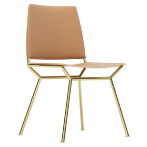 contemporary chair / upholstered / leather / steel