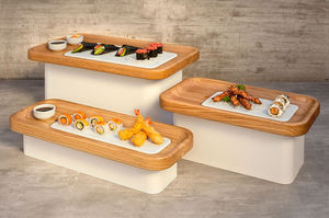 countertop display rack / food / wooden / metal