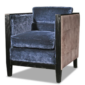 Art Deco armchair / fabric / full-grain leather / wooden