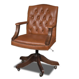 Chesterfield office armchair / leather / wooden / on casters