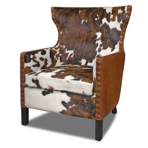 traditional armchair / leather / cowhide / wing