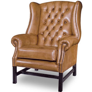 Chesterfield armchair / leather / wooden / wing