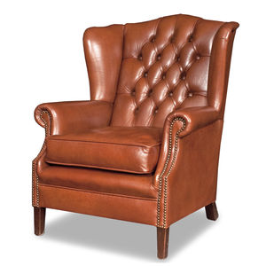 Chesterfield armchair / leather / wooden / wing