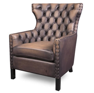 traditional armchair / leather / wing / brown