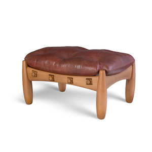 contemporary footrest / leather / solid wood