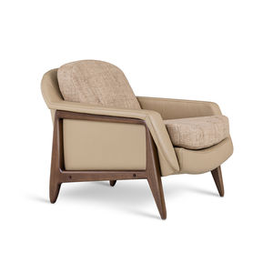 contemporary armchair / leather / beech / solid wood